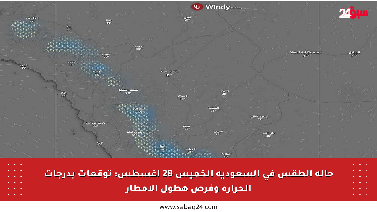 حالة الطقس في السعودية الخميس 28 أغسطس: توقعات بدرجات الحرارة وفرص هطول الأمطار